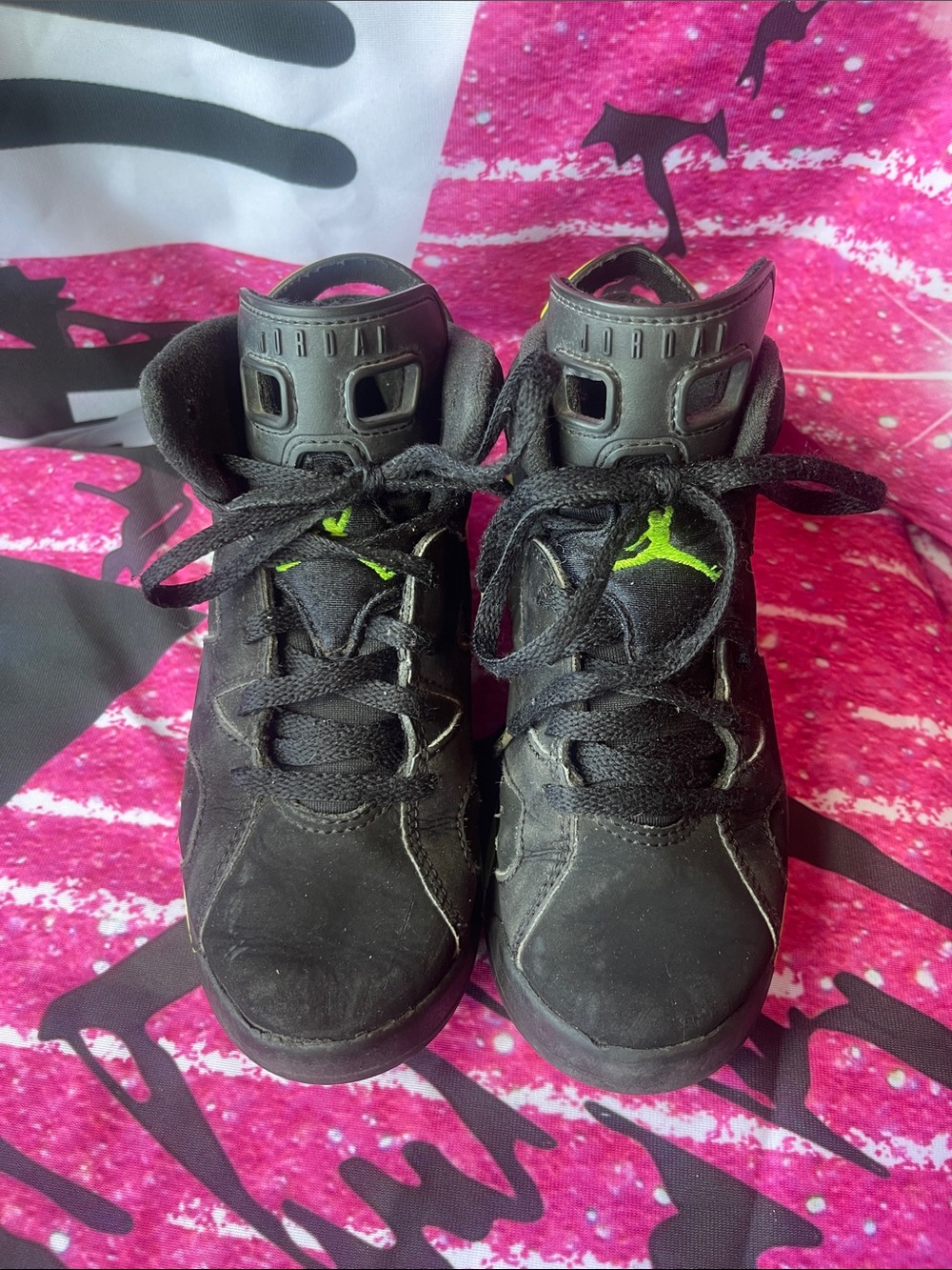Jordan Kids Black Sneakers with Neon Green Jumpman